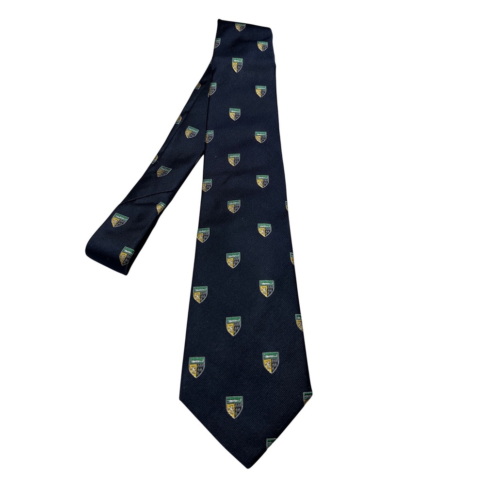 Ben Silver Yale Law School Crest Tie Navy Pure English Silk NWT J58L Long